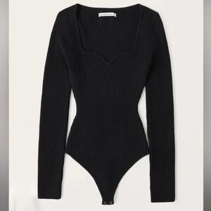 Abercrombie & Fitch Black Ribbed Long Sleeve Bodysuit